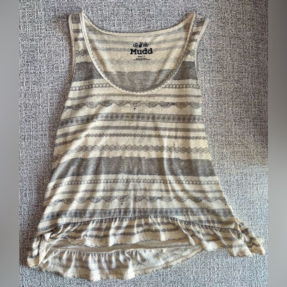 Mudd Striped Gray and Cream Swing Tank Top